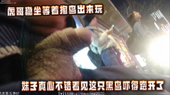 公交车站美女很多，虎哥稳坐等着掏鸟出来玩，妹子真心不错看见这只黑鸟吓得跑开了